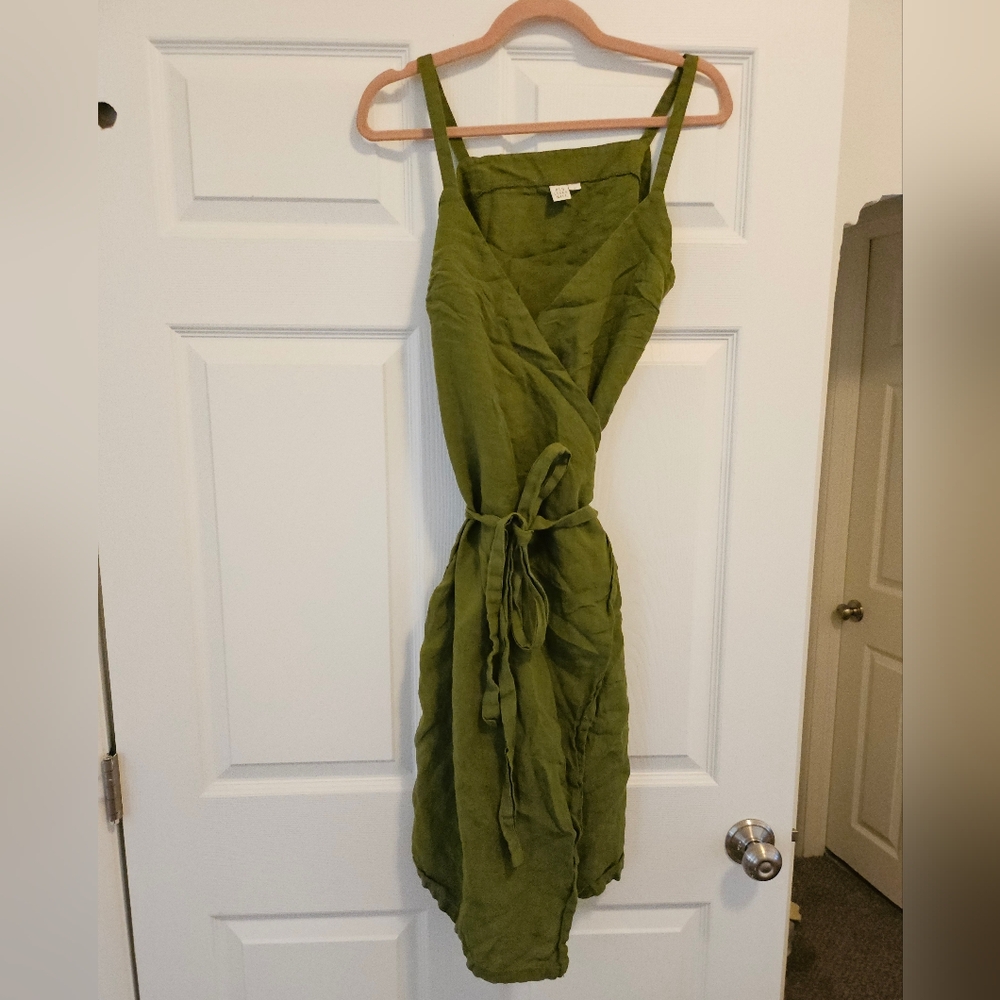 Old Linen Mill Moss Green Wrap Dress With Pockets Size Small